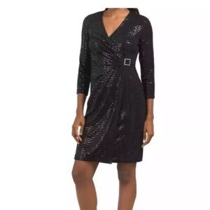 Anne Klein Womens Wrap Sheath Dress Sparkly Black Size 12